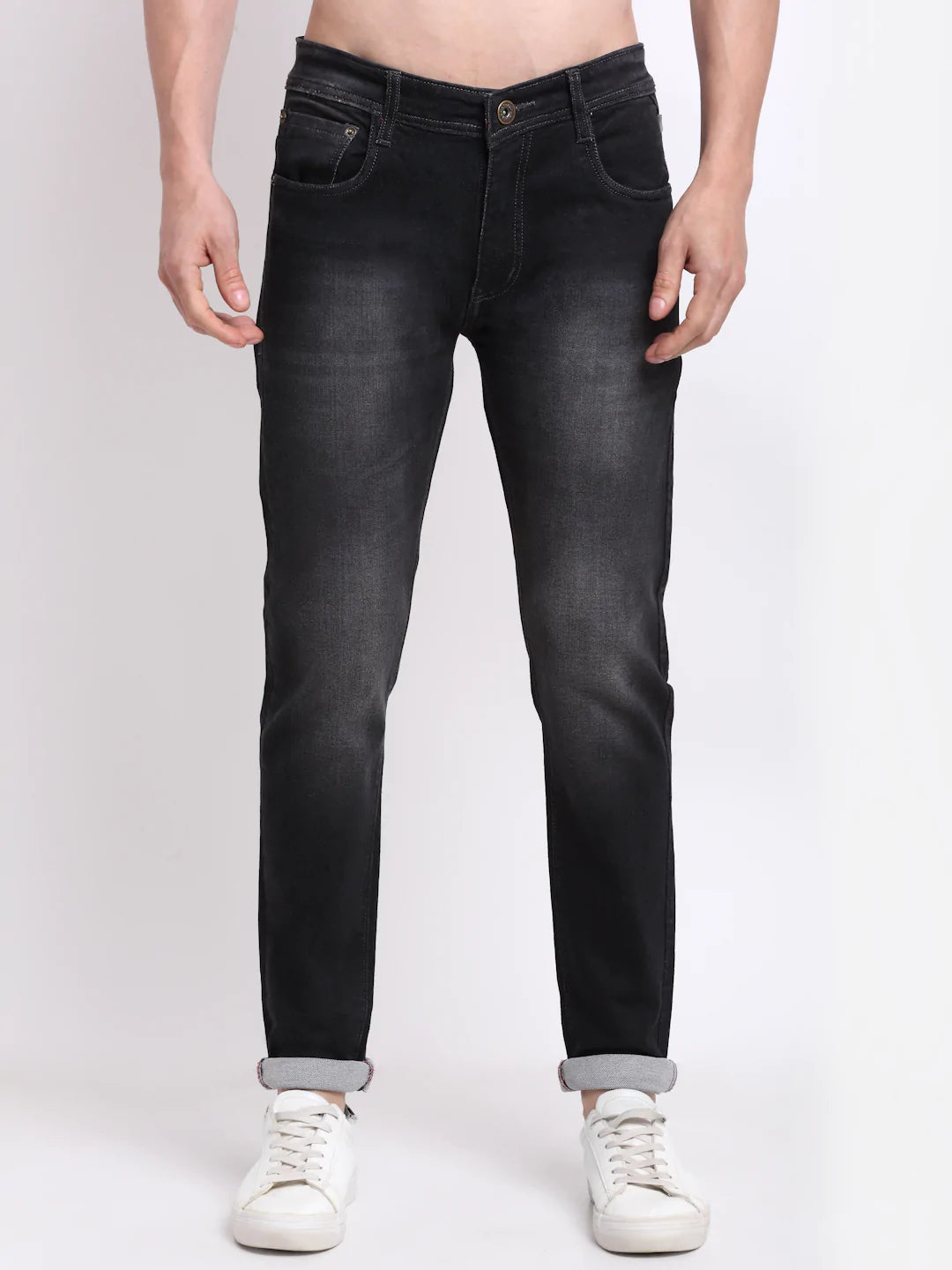 Men Black Slim Fit Heavy Fade Stretchable Jeans