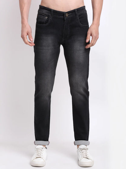 Men Black Slim Fit Heavy Fade Stretchable Jeans