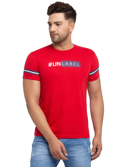 Men Red Printed Round Neck T-shirt