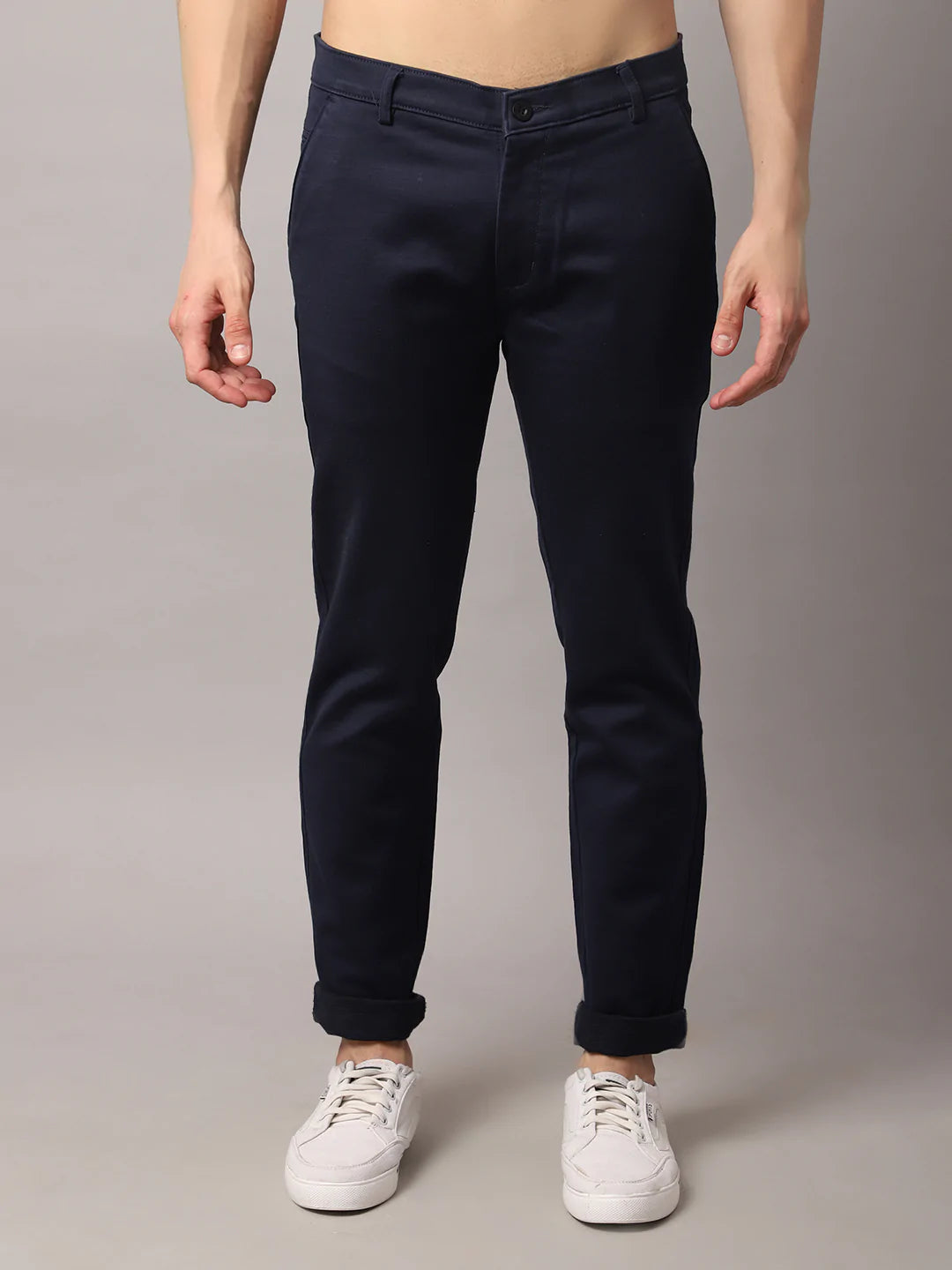 Men Navy Blue Slim Fit Chinos Trousers
