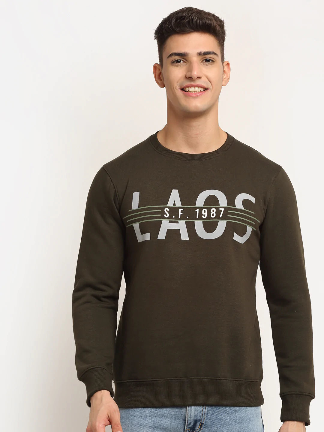 Men Olive Green Printed Sweatshirt