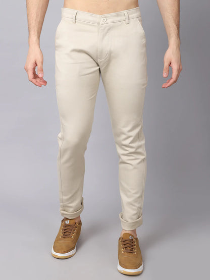 Men Beige Slim Fit Trousers