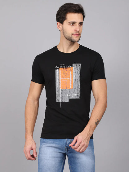 Men Black Printed Slim Fit T-shirt