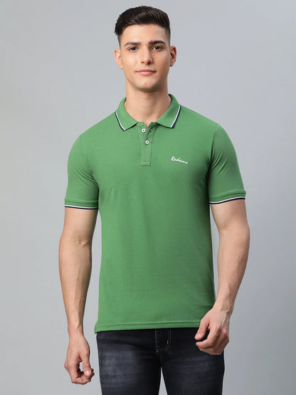 Men Green Polo Collar Slim Fit T-shirt