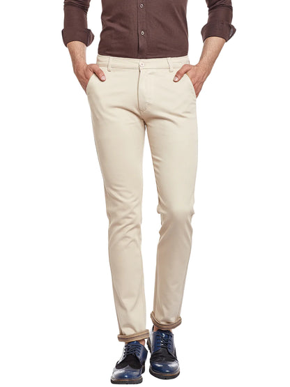 Men Cream Slim Fit Trousers