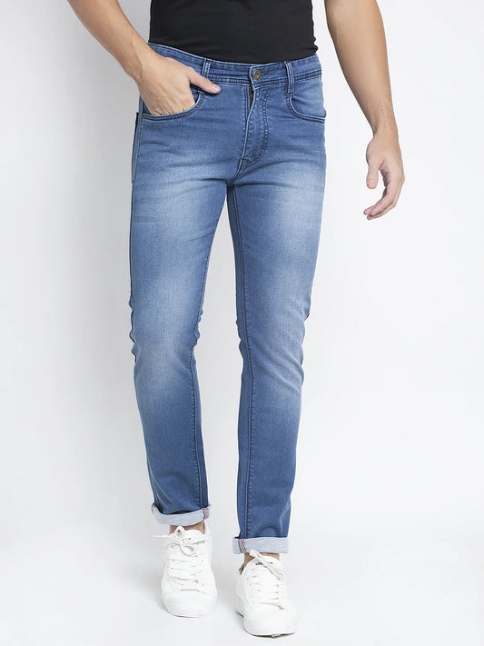 Men Blue Slim Fit Mid-Rise Clean Look Stretchable Jeans