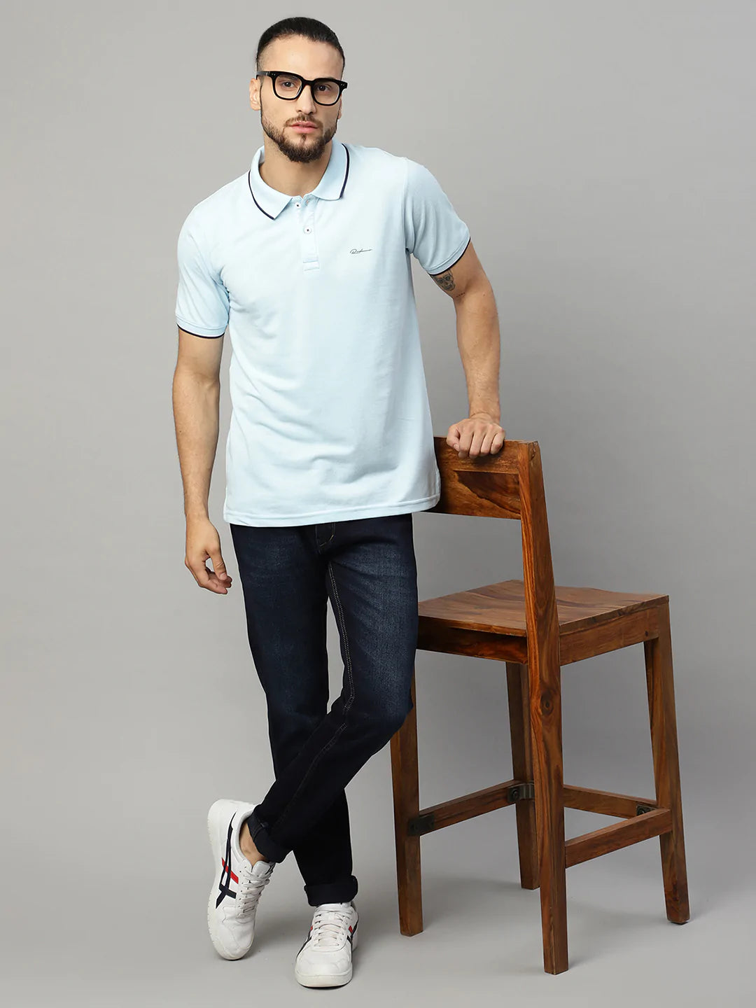 Men Blue Polo Collar T-shirt