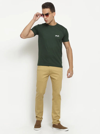 Men Khaki Brown Slim Fit Chinos Trousers