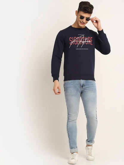 Men Navy Blue Printed Sweatshirt