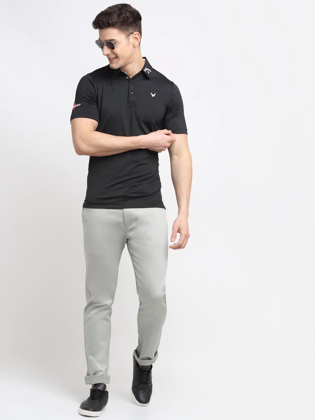 Men Grey Solid Slim Fit Trousers