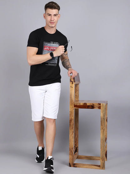 Men Black Printed Cotton Slim Fit T-shirt