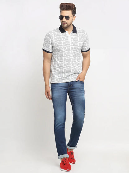 Men White Printed Polo T-Shirts