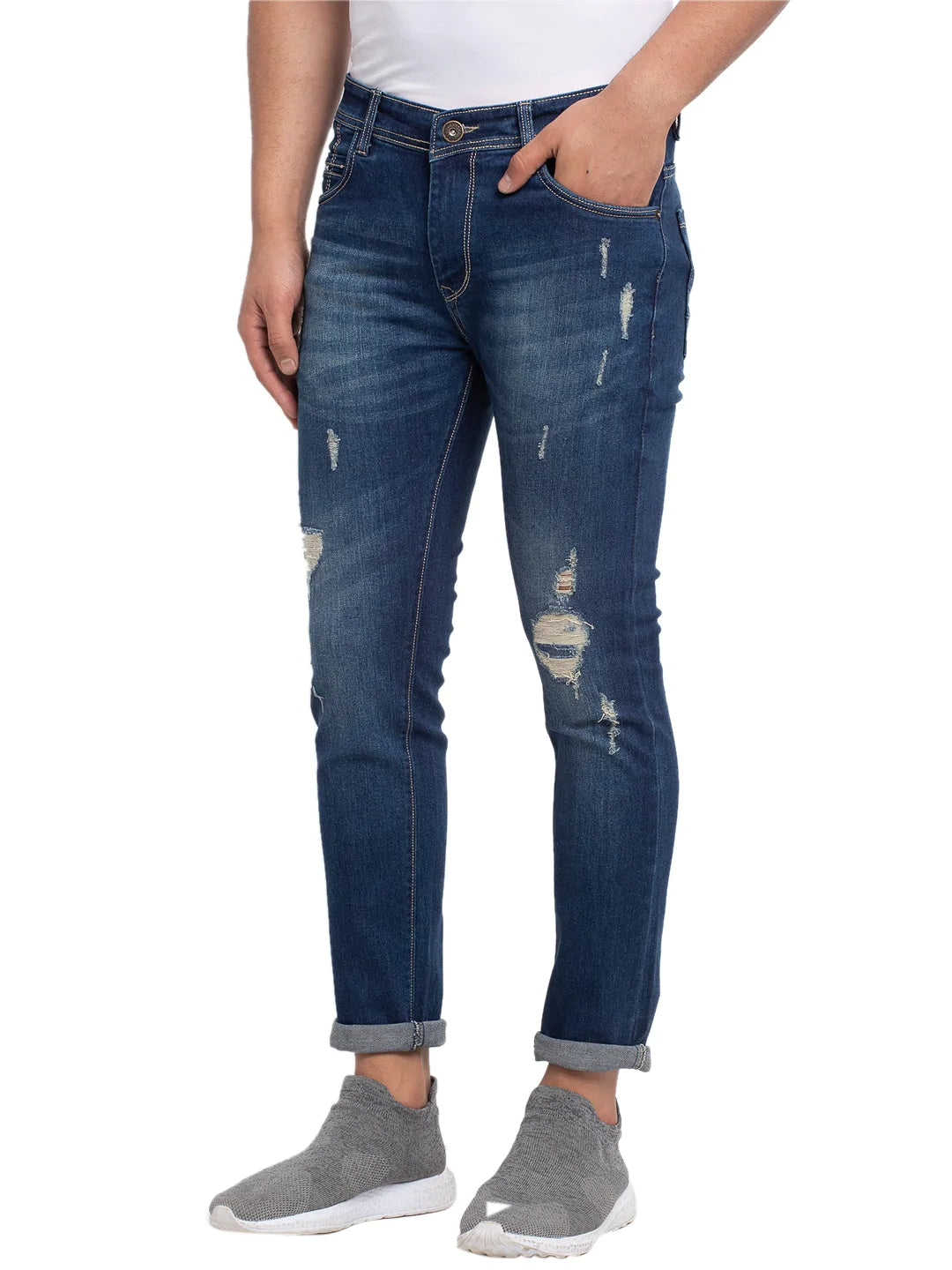 Men Blue Slim Fit Mid-Rise Mildly Distressed Jeans