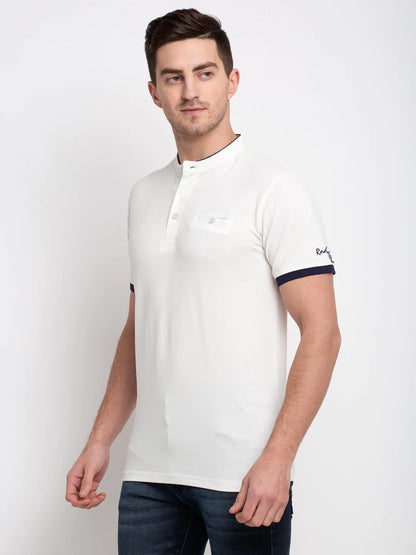 Men Off-White Solid Henley Neck T-shirt