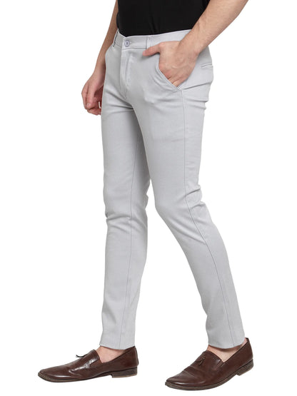 Men Grey Slim Fit Solid Regular Trousers