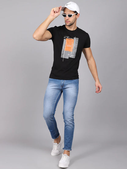 Men Black Printed Slim Fit T-shirt