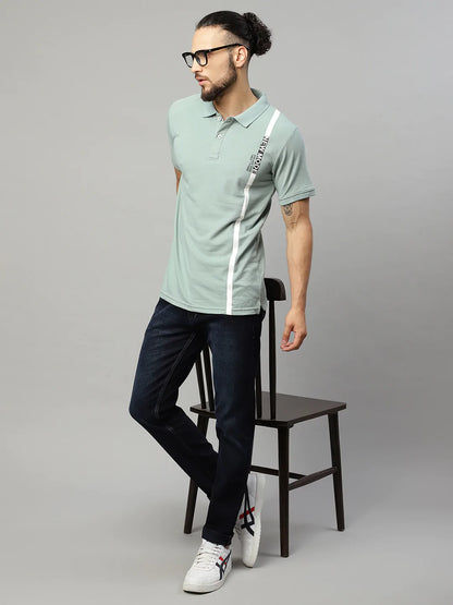 Men Green Polo Collar T-shirt