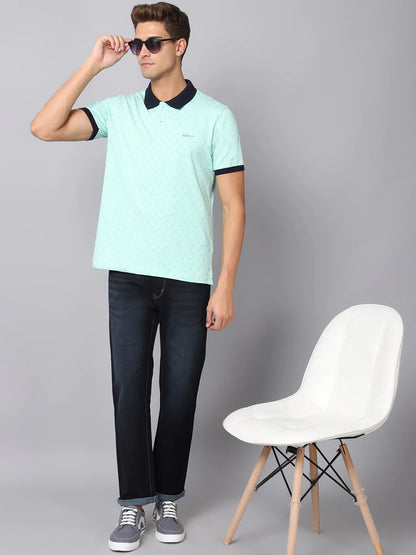 Men Green  soothing sea Printed Polo Collar Slim Fit T-shirt