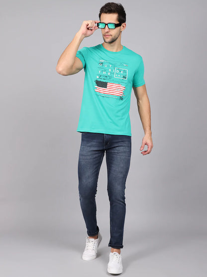 Men Green Typography Printed Slim Fit T-shirt