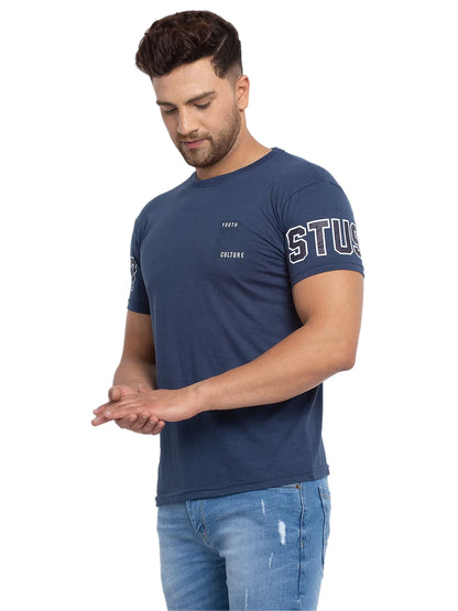 Men Navy Blue Solid Round Neck T-shirt