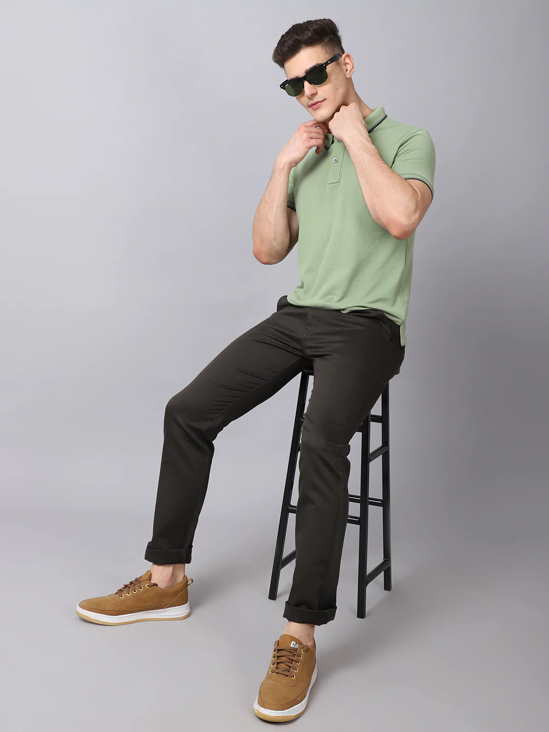 Men Green Slim Fit Trousers