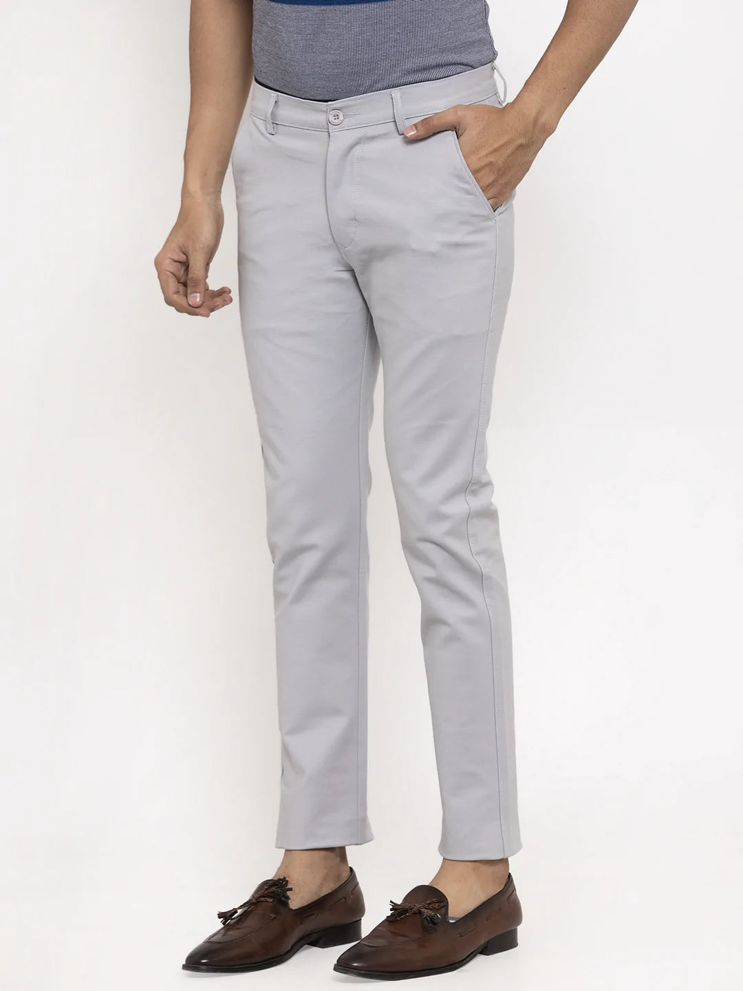 Men Grey Slim Fit Trousers