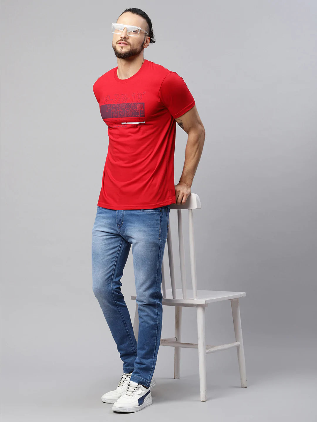 Men Red Typography Printed Slim Fit Cotton T-shirt