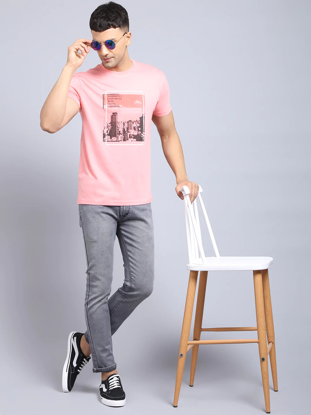Men Pink Printed Slim Fit T-shirt