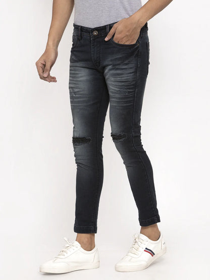 Men Black Slim Fit Mid-Rise Mildly Distressed Stretchable Jeans