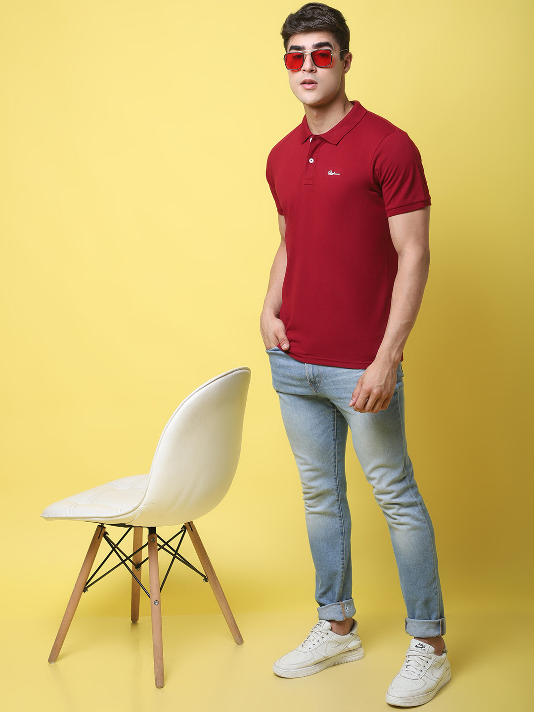 Polo Collar Maroon Slim Fit Cotton T-Shirt