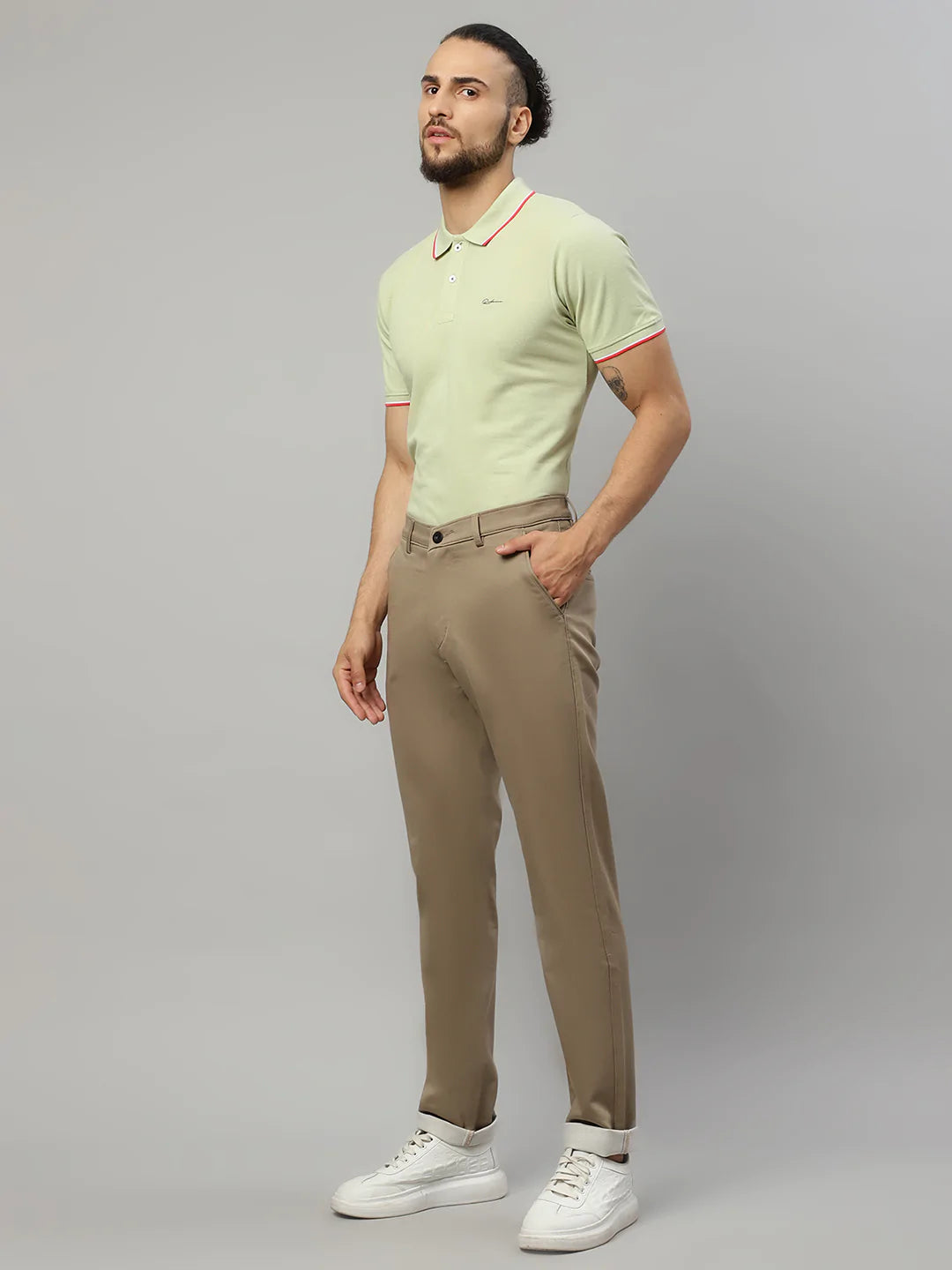 Men Green Polo Collar T-shirt