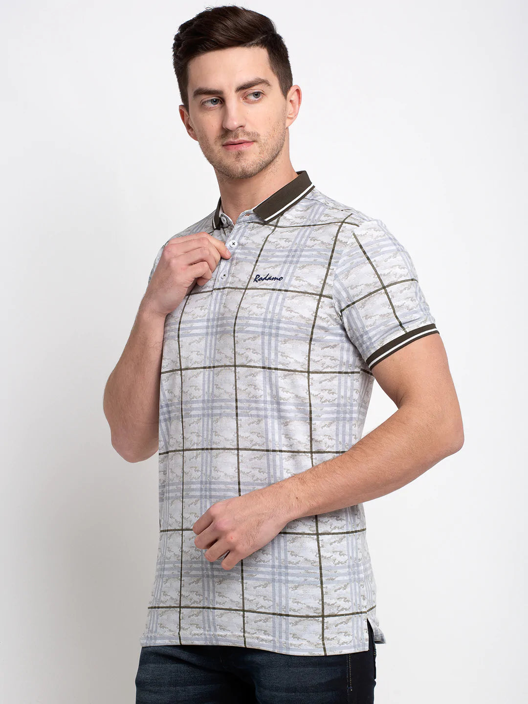 Men Multicoloured Checked Polo Collar T-shirt