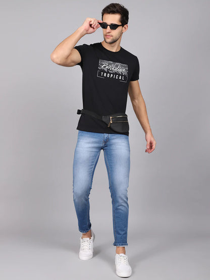 Men Black Typography Printed Slim Fit T-shirt