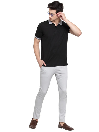 Men Grey Slim Fit Solid Regular Trousers