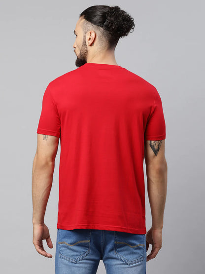 Men Red Typography Printed Slim Fit Cotton T-shirt