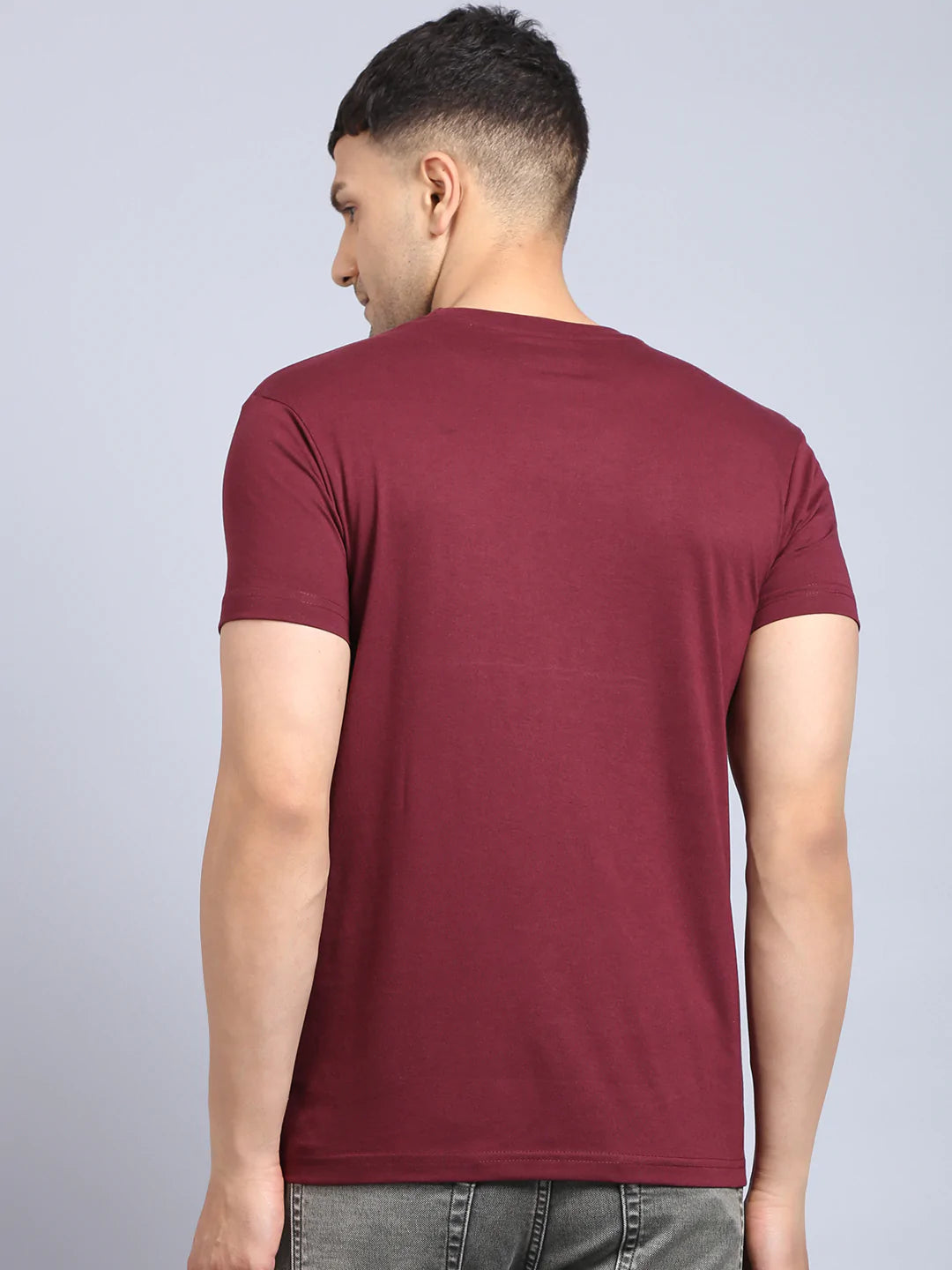 Men Maroon Printed Cotton Slim Fit T-shirt