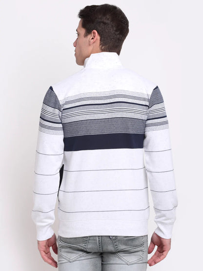 Men White  Navy Blue Striped Sweatshirt