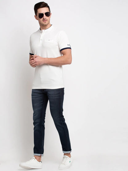 Men Off-White Solid Henley Neck T-shirt