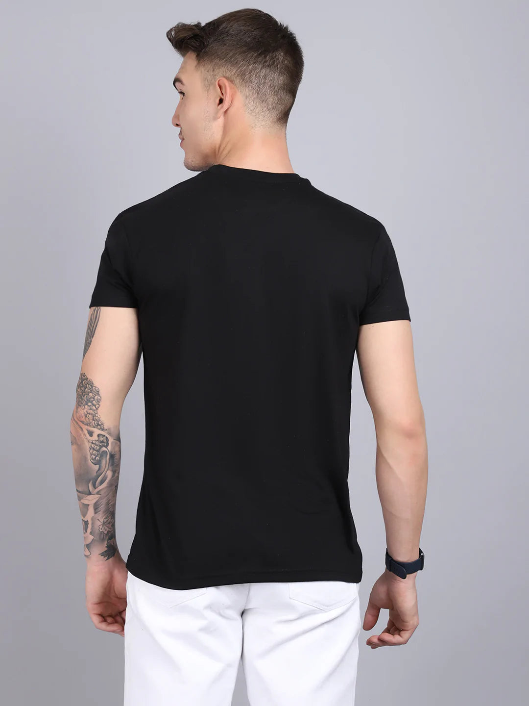 Men Black Printed Cotton Slim Fit T-shirt