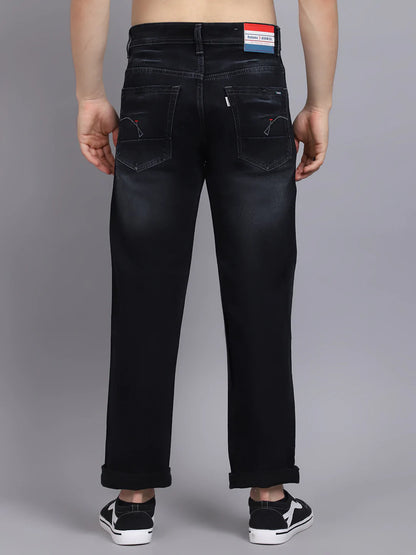 Men Black Straight Fit Light Fade Stretchable Jeans