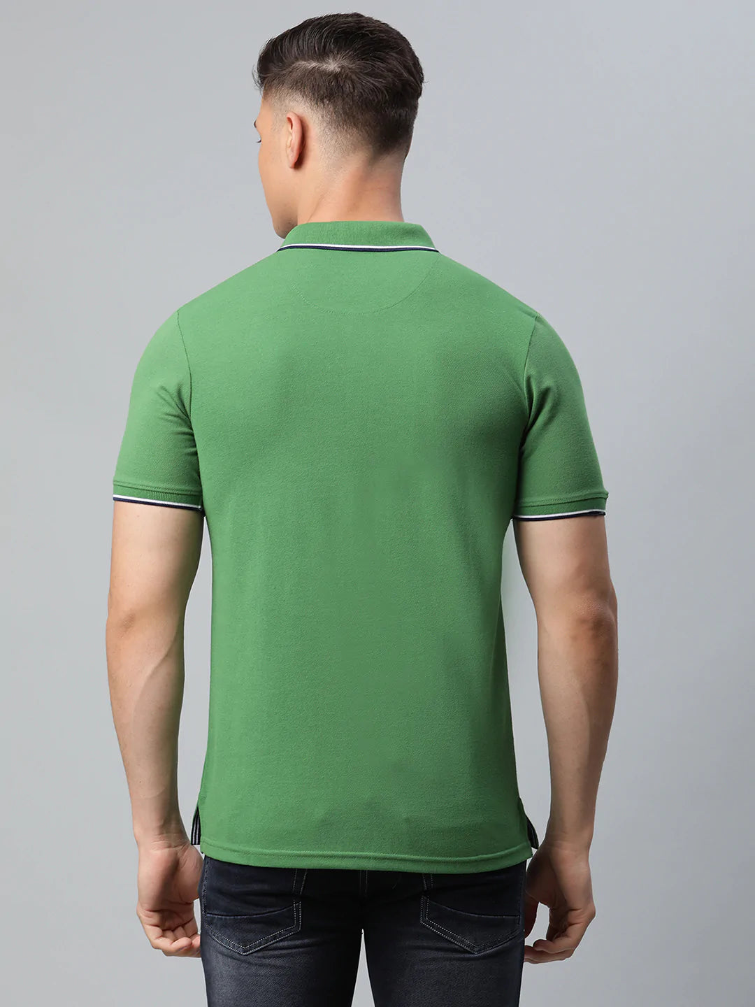 Men Green Polo Collar Slim Fit T-shirt