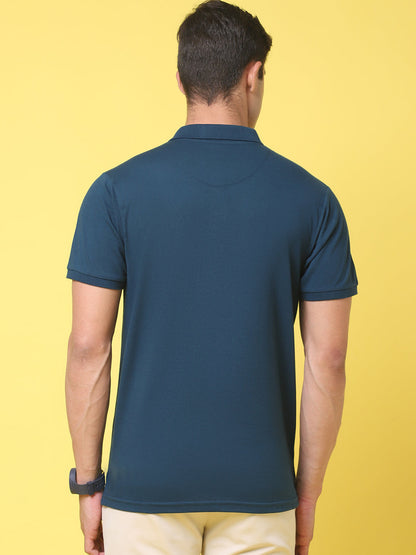 Polo Collar Teal Slim Fit Cotton T-Shirt