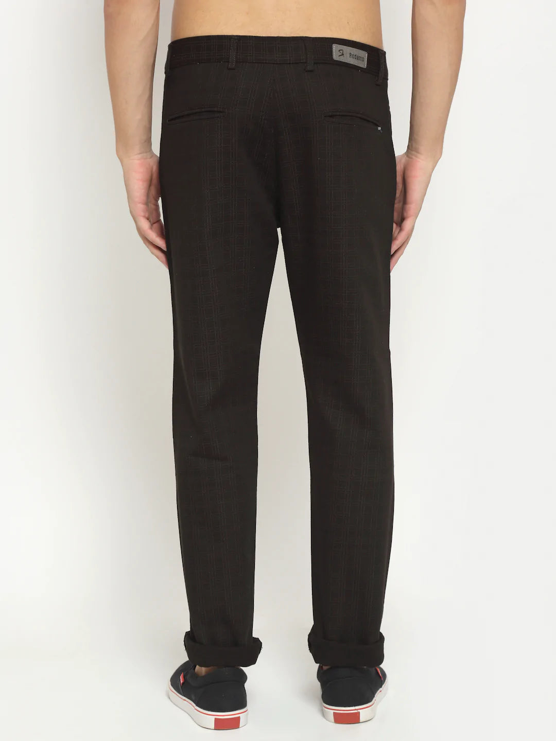 Men Brown Checked Slim Fit Trousers