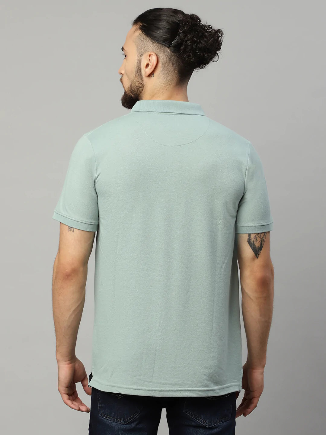 Men Green Polo Collar T-shirt