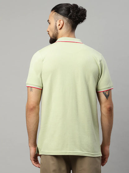 Men Green Polo Collar T-shirt