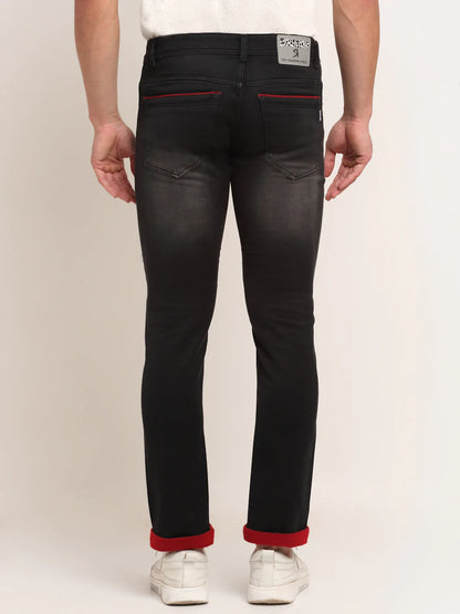 Men Black Slim Fit Heavy Fade Stretchable Jeans