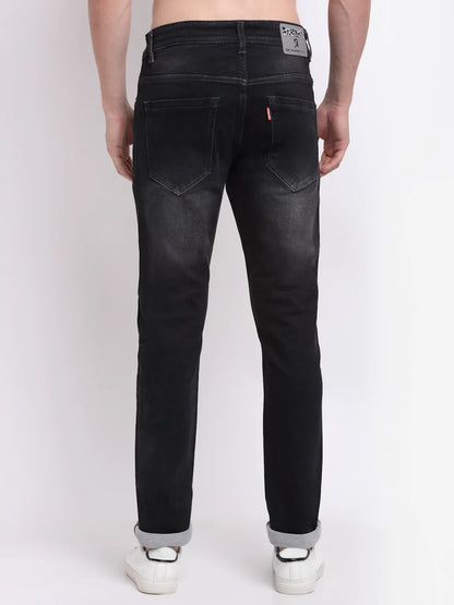 Men Black Slim Fit Heavy Fade Stretchable Jeans