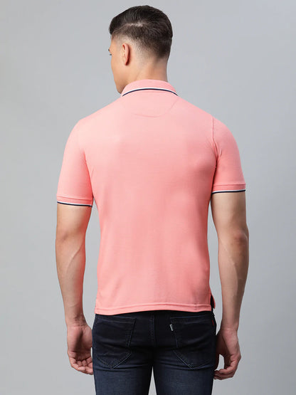 Men Pink Polo Collar Slim Fit T-shirt