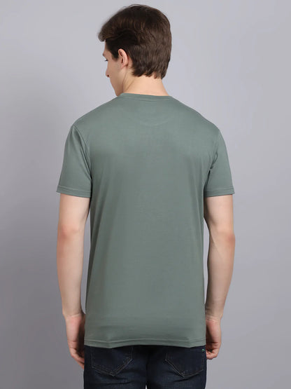 Men Grey Printed Applique Slim Fit T-shirt