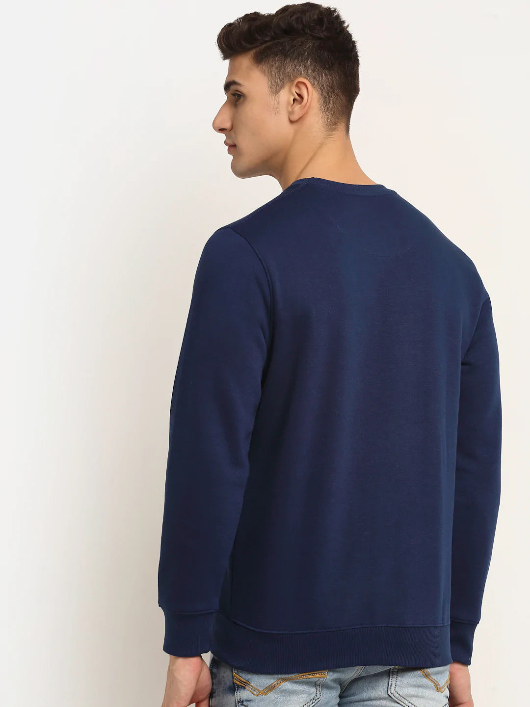 Men Blue Fleece Printed Sweatshirt